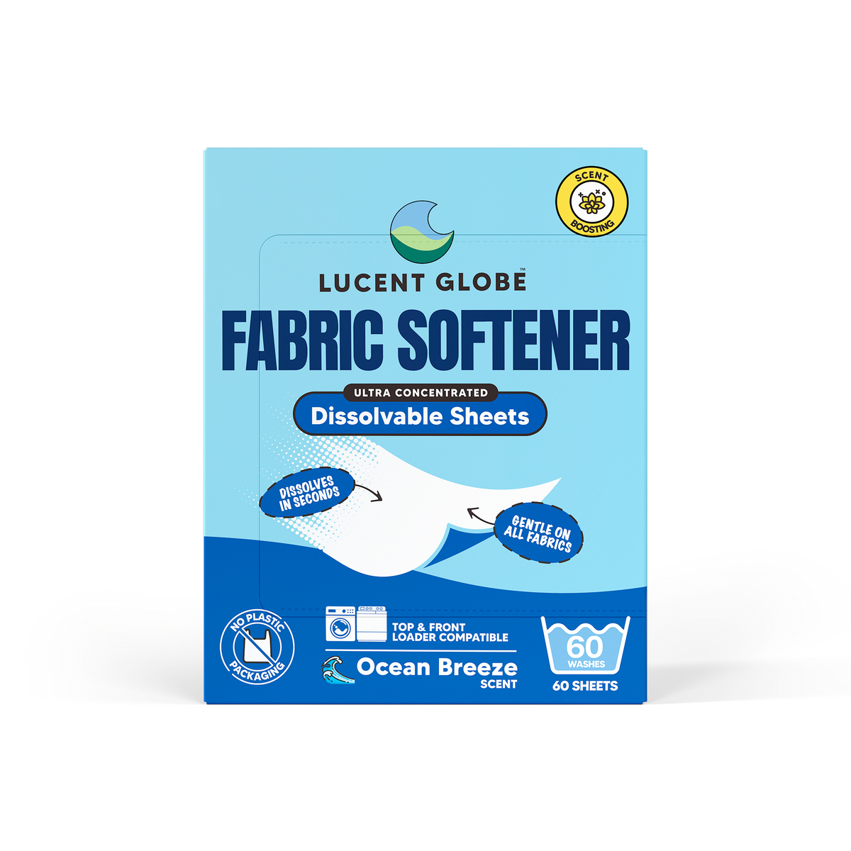 Fabric Softener Sheets - 60 Sheet Boxes (Ocean Breeze) - Bulk 5 Pack