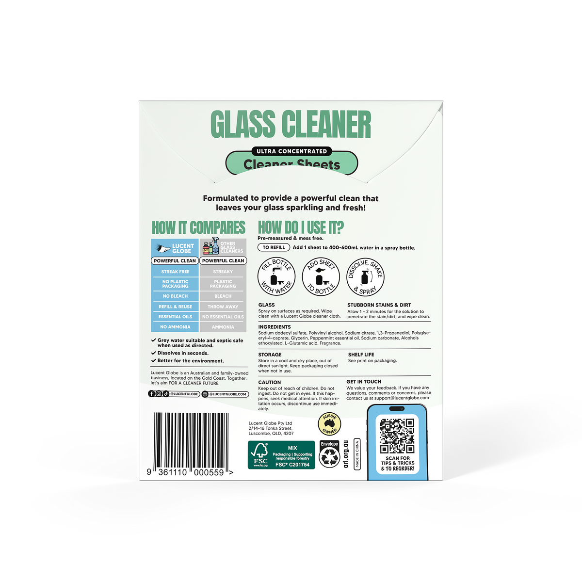 Glass Cleaner Sheets - 3 Sheet Envelopes - Bulk 10 Pack