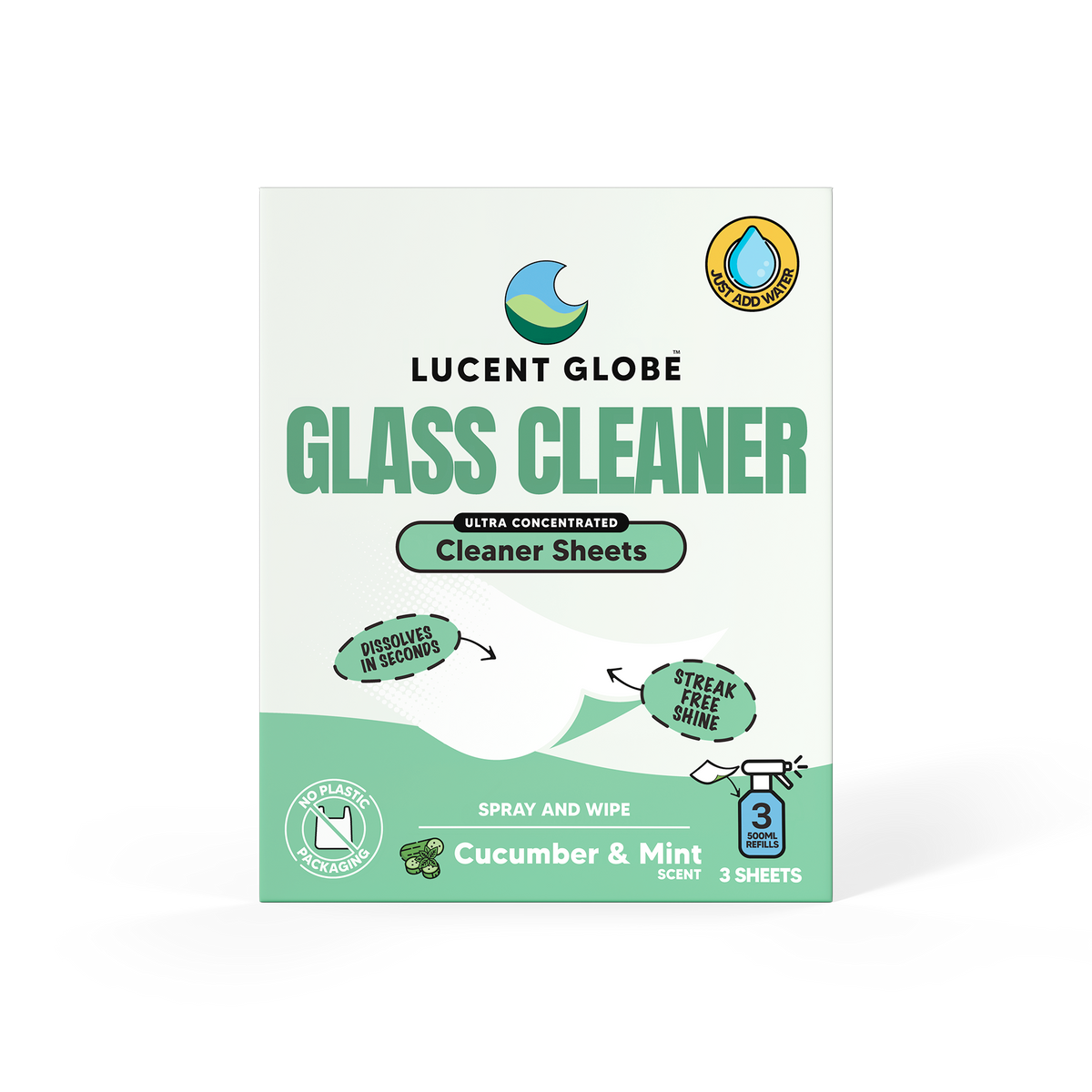 Glass Cleaner Sheets - 3 Sheet Envelopes - Bulk 10 Pack