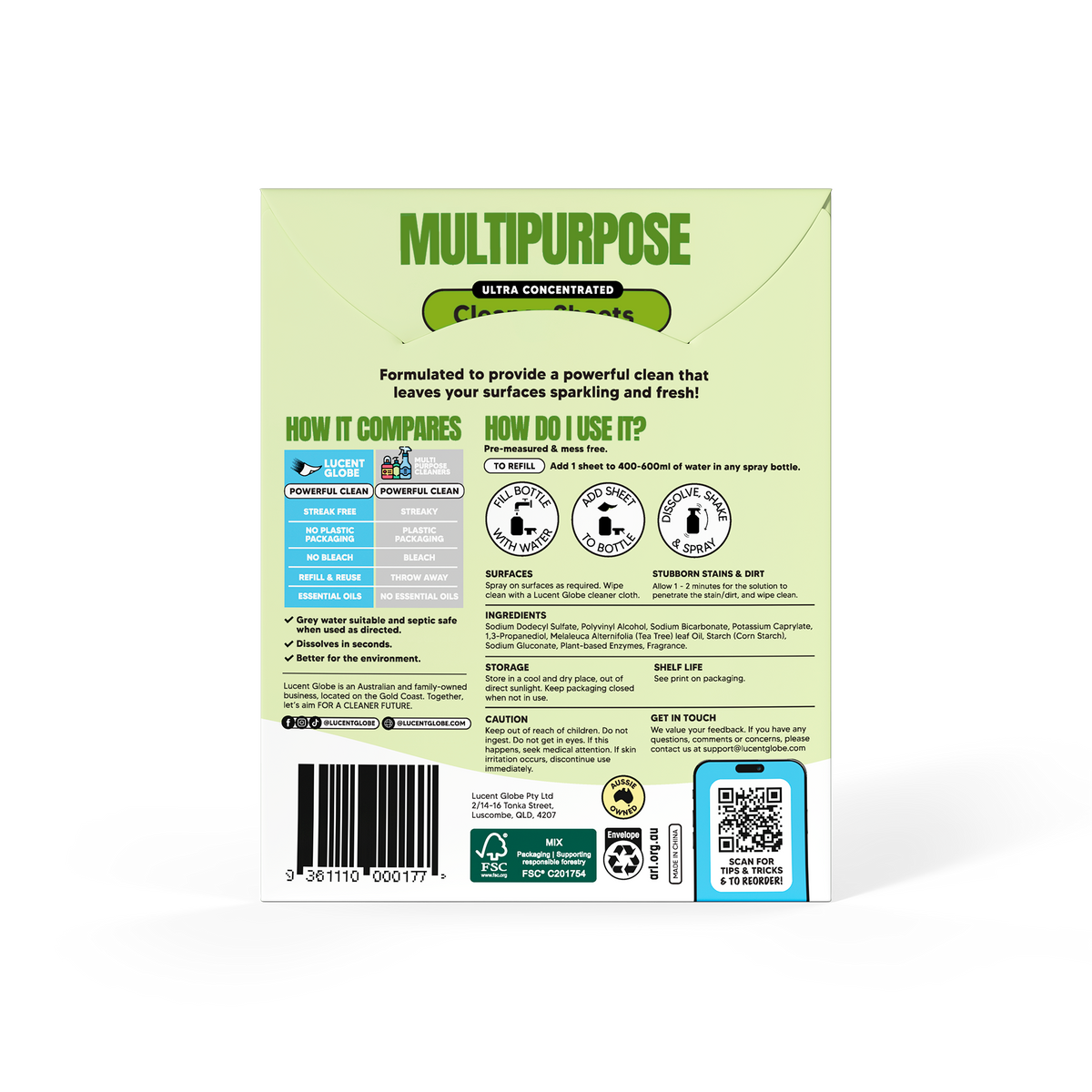 Multi-Purpose Cleaner Sheets - 3 Sheet Envelopes - Bulk 10 Pack